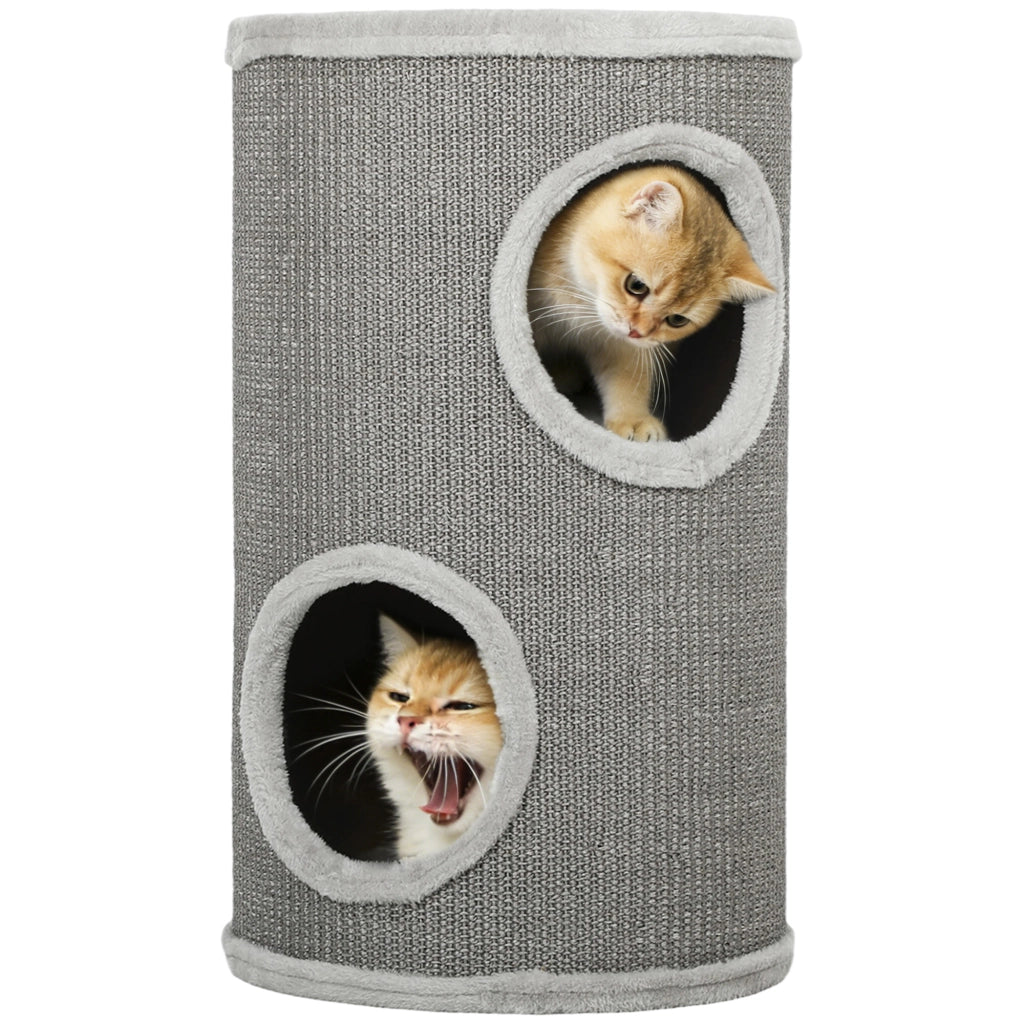 Casetta per Gatti a due piani con due tane ¨C Minimal ¨C Grigio chiaro 60x35 cm