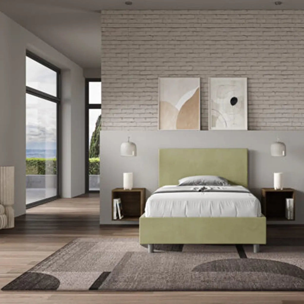 Letto una piazza e mezza senza rete imbottito 120x190 microfibra tè verde Adele