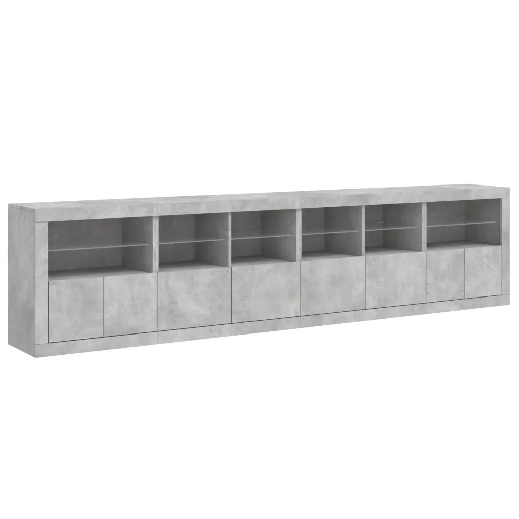 Credenza con Luci LED-Buffet-Armadio da cucina Grigio Cemento 283x37x67 cm