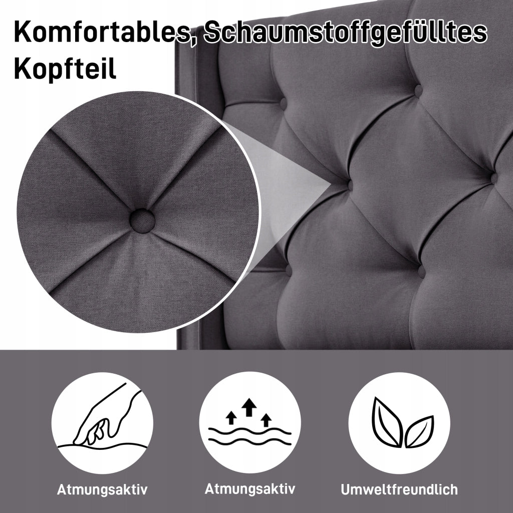 Letto imbottito 90x200 - Xylo - Grigio, struttura sollevabile