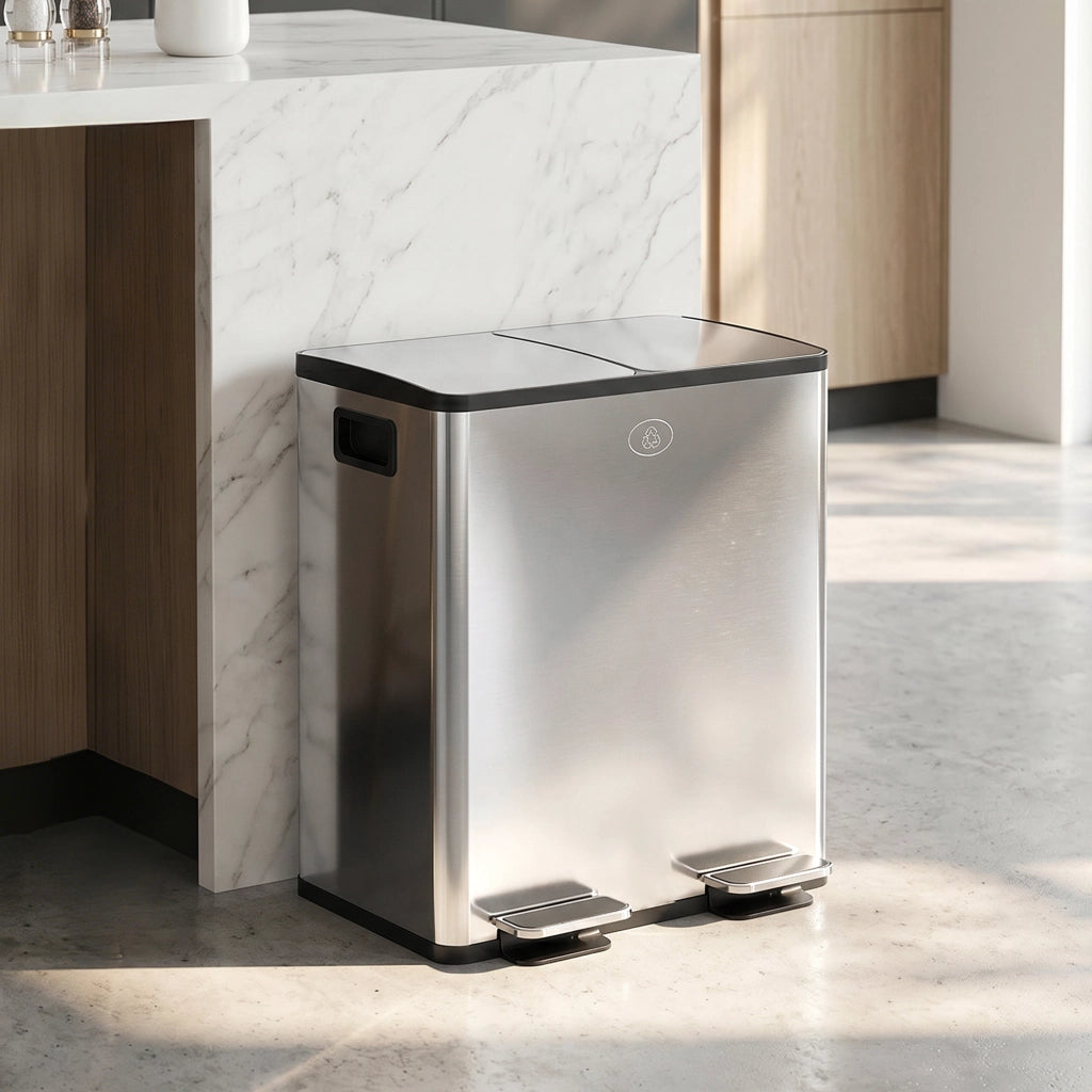 Bidone per rifiuti cucina doppio ¨C zephmum ¨C 2x20L, coperchi soft close