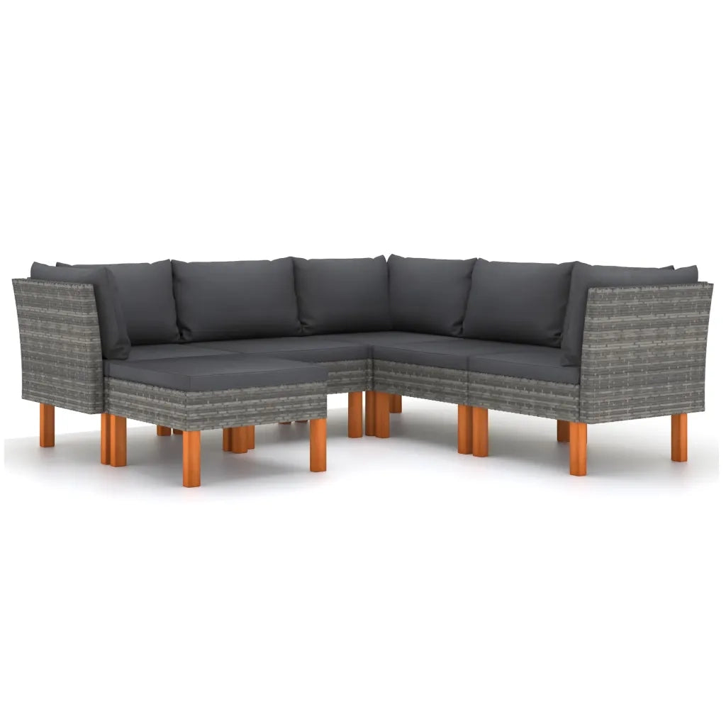 Set Divani da Giardino 6 pz con Cuscini in Polyrattan Grigio