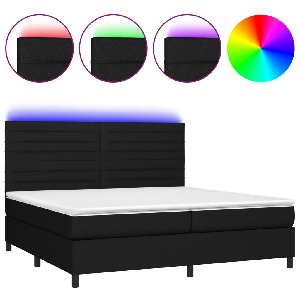 Letto a Molle Materasso e LED Nero 200x200cm in Tessuto 3134983