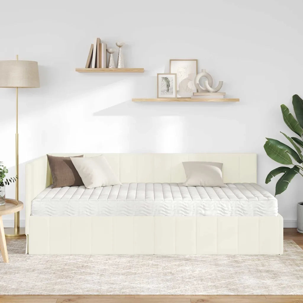 Struttura Letto Angolare con Materasso 2 pcs Crema Velluto 3393855
