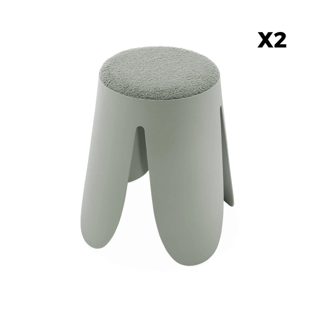 Set 2 sgabelli impilabili in bouclé, verde celadon