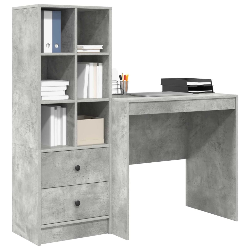 Scrivania con cassetto con lo scaffale 2 pcs Grigio cemento 3337356