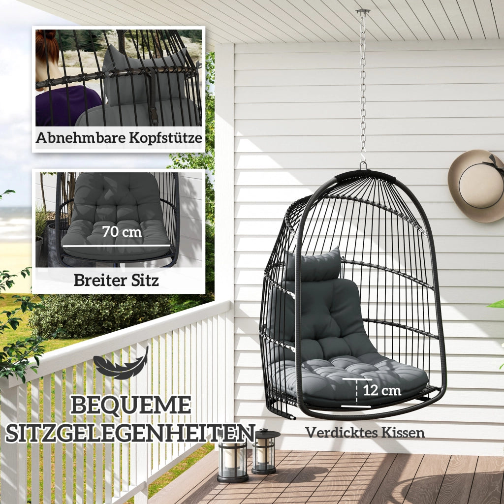 Poltrona a dondolo sospesa con cuscino ¨C Minimal ¨C Polyrattan grigio scuro pieghevole