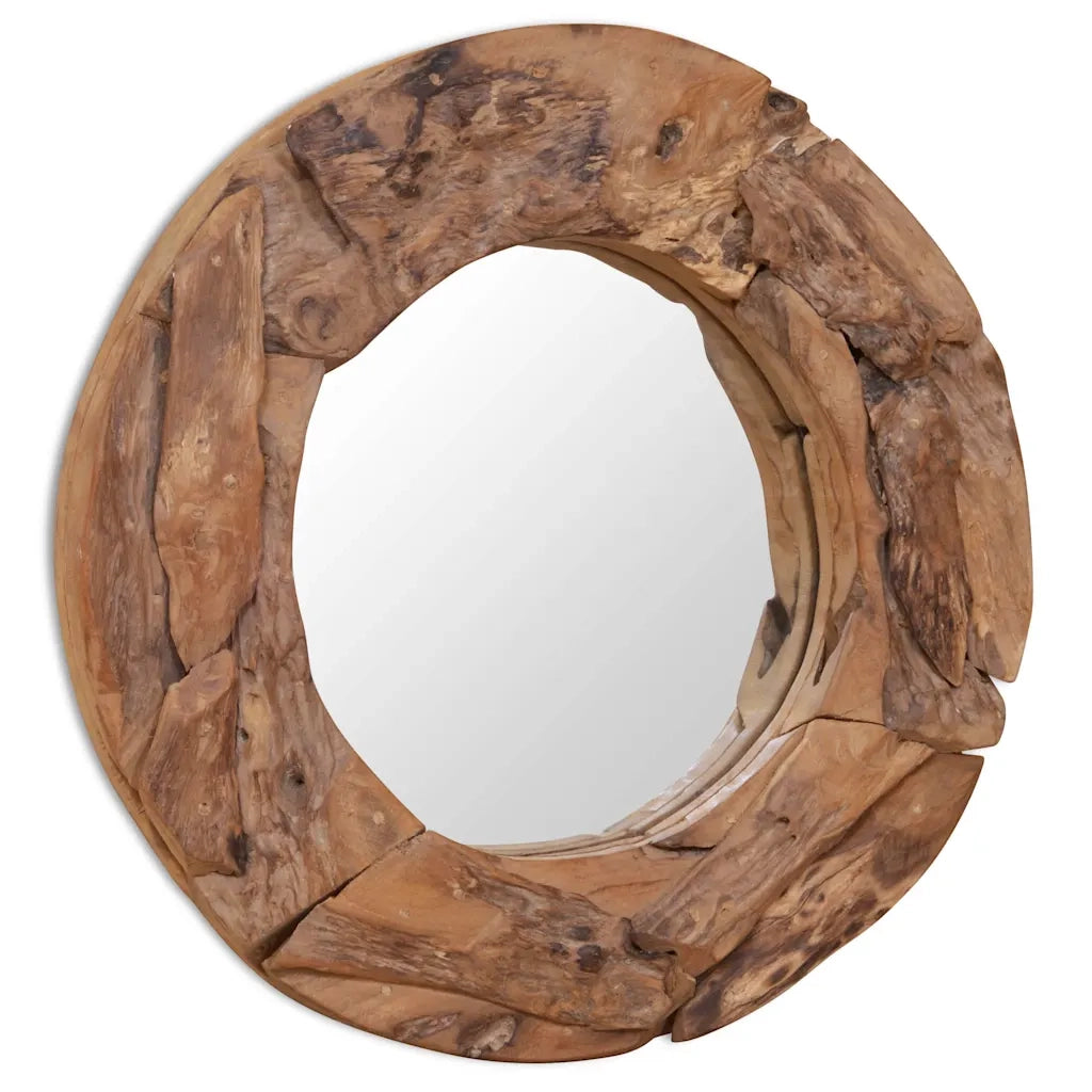 Specchio Decorativo in Legno di Teak 60 cm Rotondo 244560