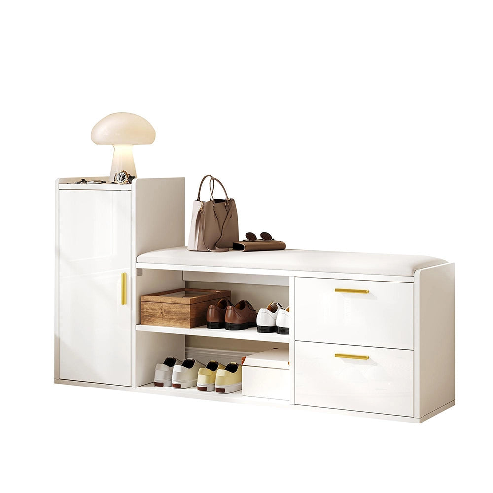 Panchina porta scarpe 128x30x68 cm - Xylo - 2 cassetti, seduta imbottita, per ingresso e ufficio, bianco