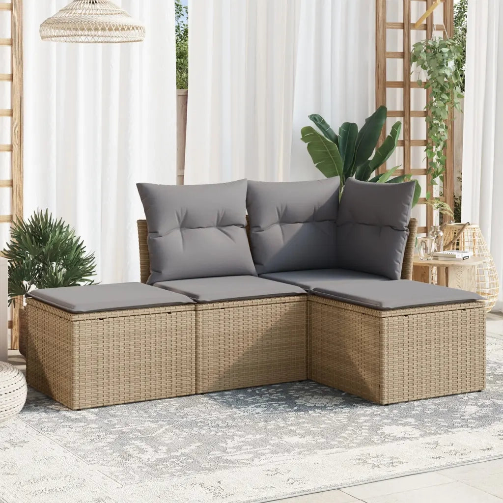 Set Divano da Giardino 4 pz con Cuscini Beige in Polyrattan 3249318