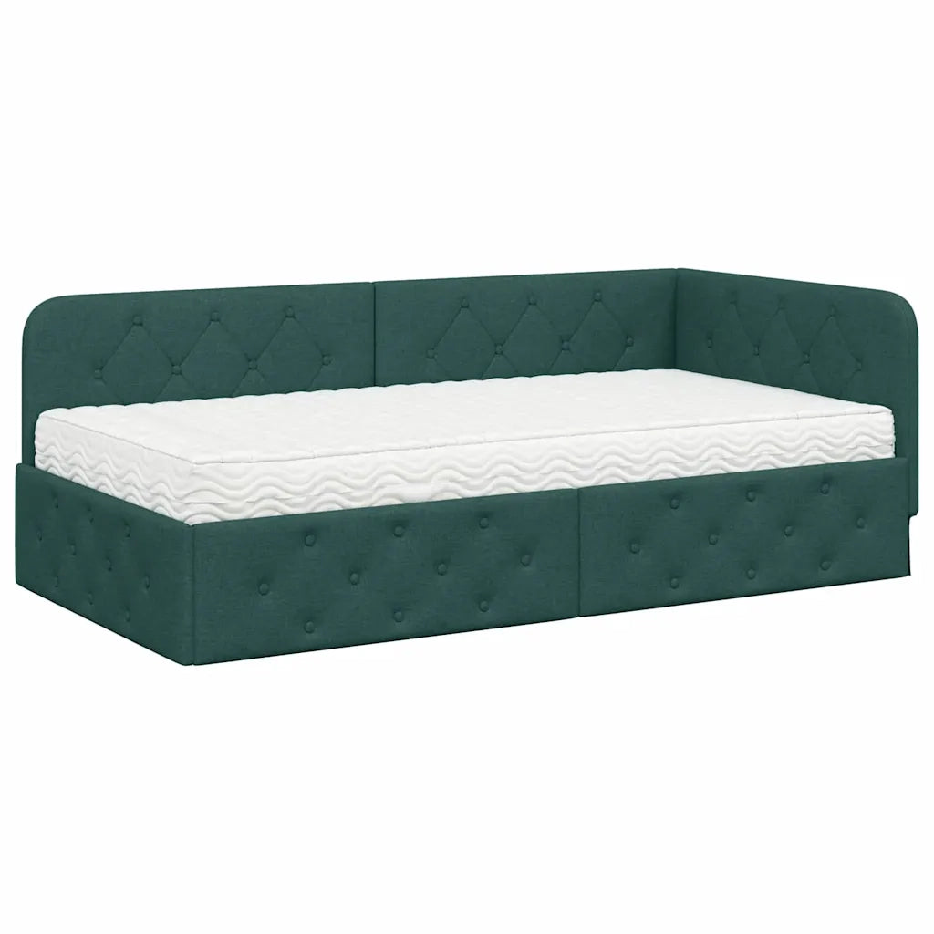Cornice del letto ad angolo Verde Scuro 90 x 190 cm Tessuto