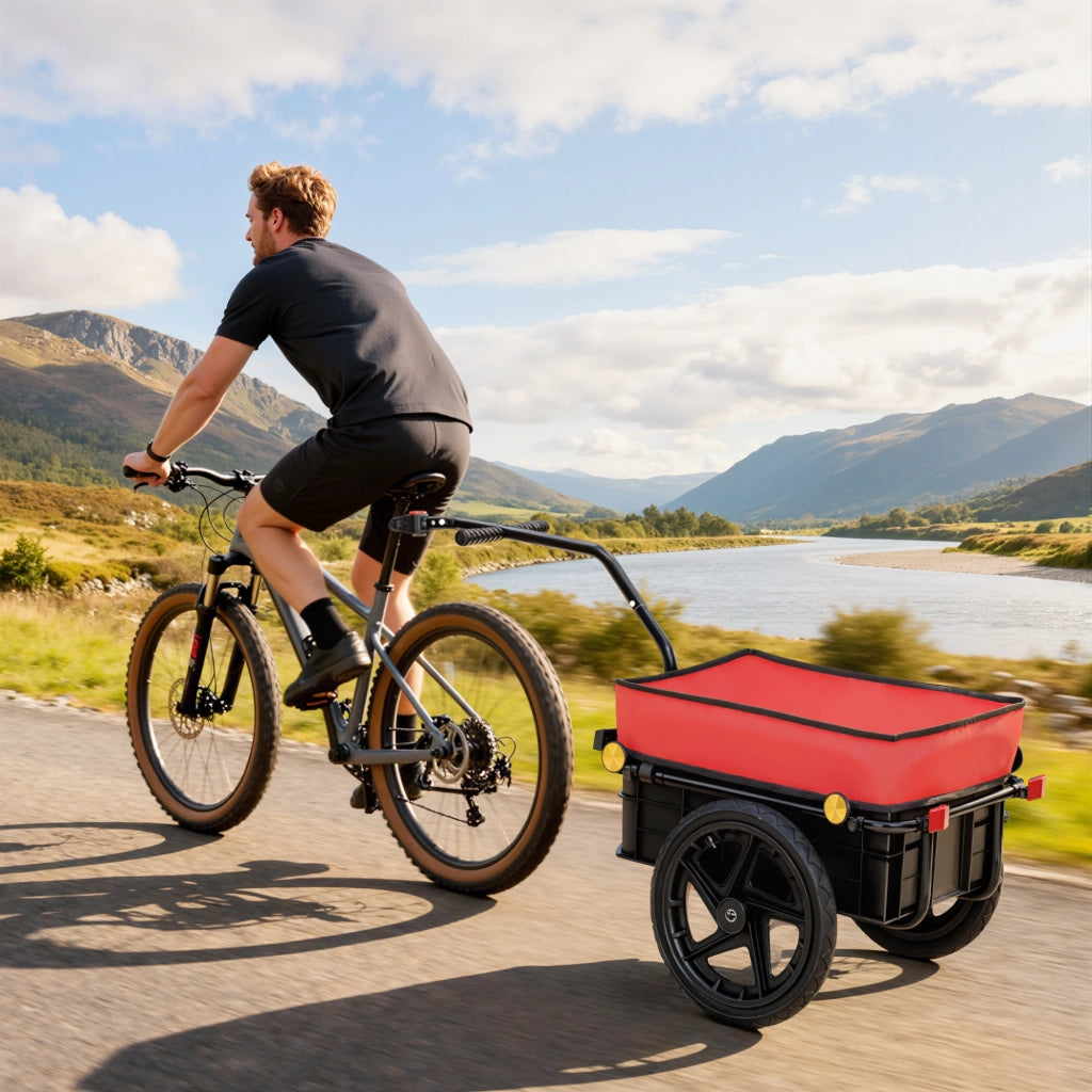 Rimorchio per Bicicletta ¨C Xylo ¨C Copertura Oxford Riflettente Telaio Acciaio 40kg 144x59x80cm Rosso Nero