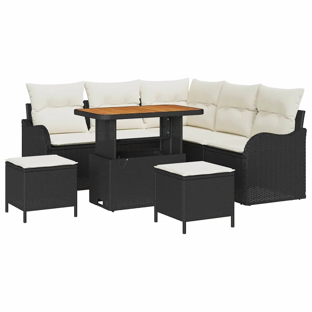 Set Divano da Giardino con cuscino 8 pcs Nero e Crema