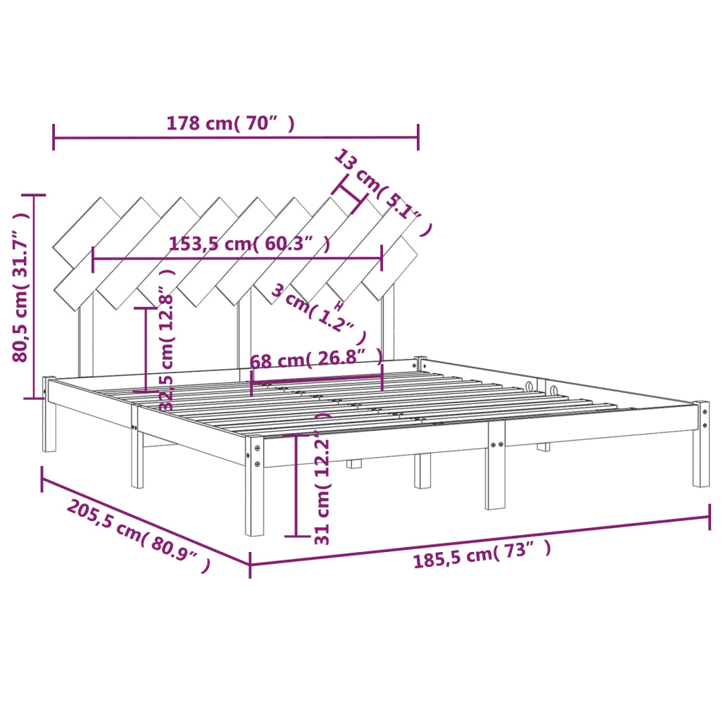 Giroletto-Struttura Letto Bianco 180x200 cm Super King in Legno Massello 625884