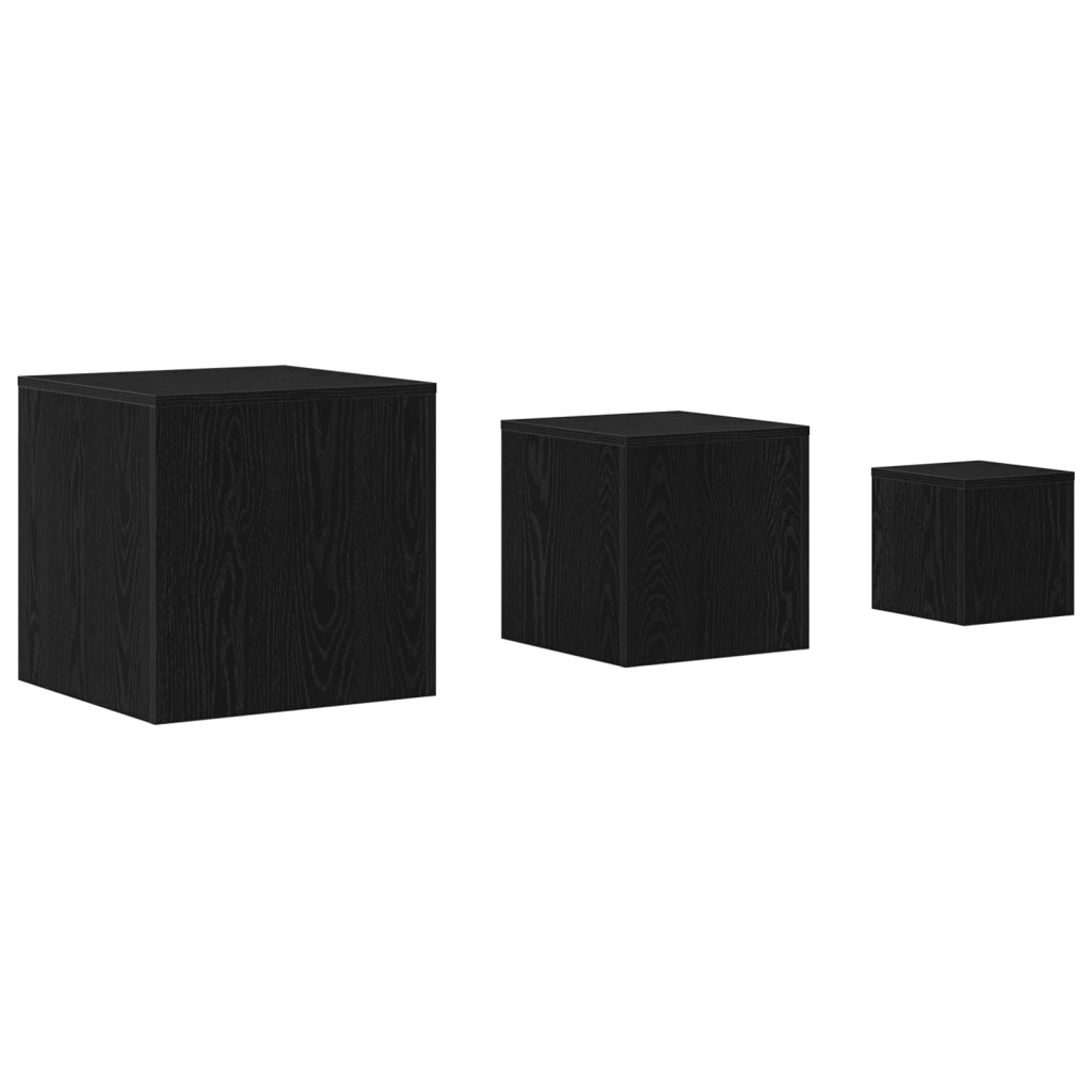 Set di 3 tavolini impilabili in legno ingegnerizzato nero