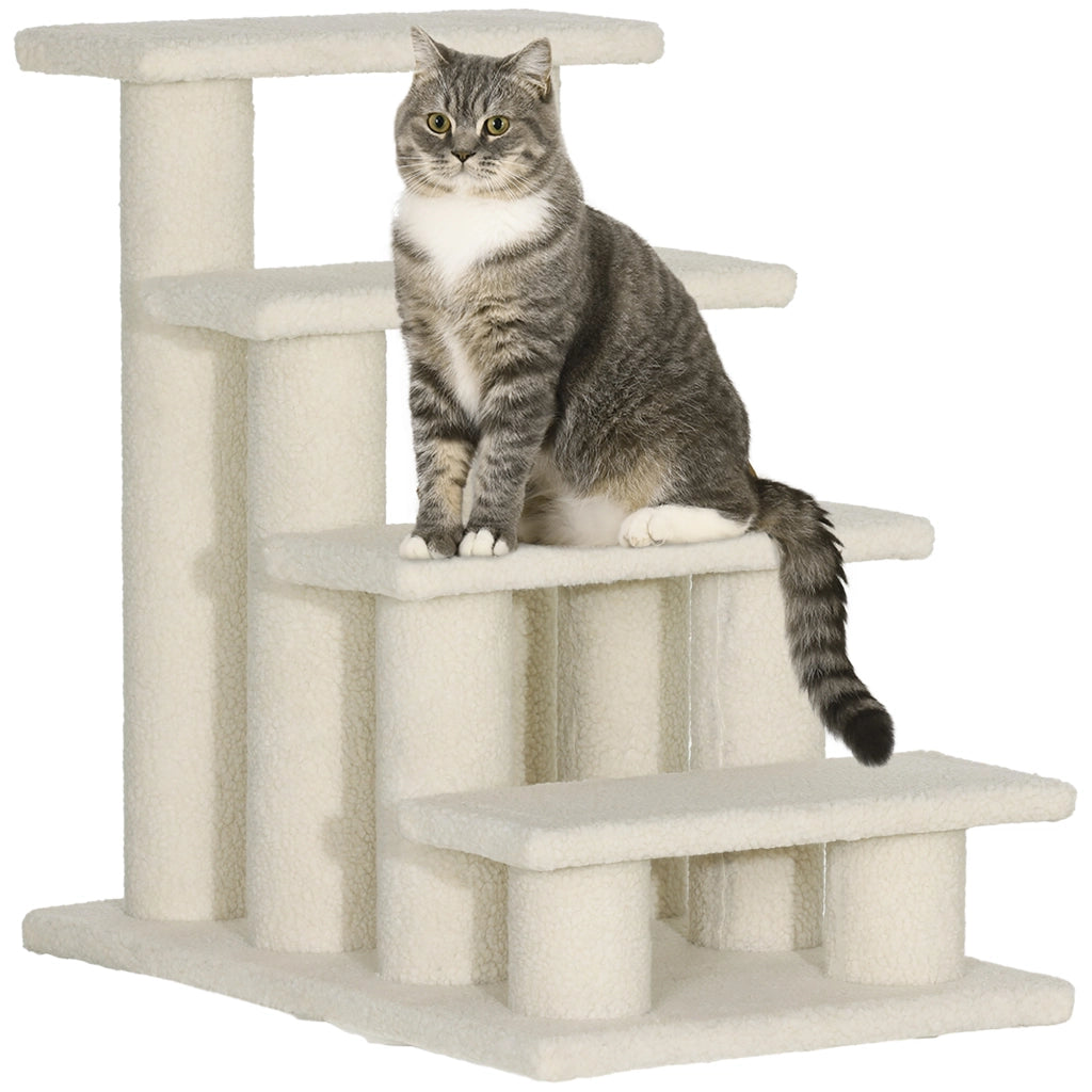 Scaletta per Gatti 4 Gradini ¨C Xylo ¨C Peluche Crema 61x41x60cm