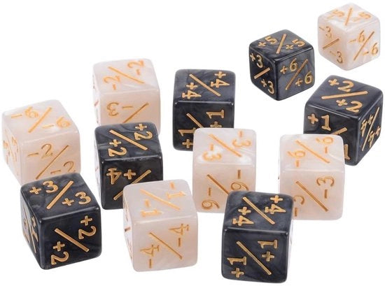 Set di Dadi in Acrilico 12 Stuhi - Dadi Nero/Bianco - Piatti a Cubo - 1,6 x 1,6 x 1,6 cm - Tasca in PVC - Piatto per Dadi