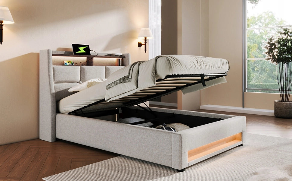 Letto imbottito con USB e LED - Xylo - 90x200 cm con materasso
