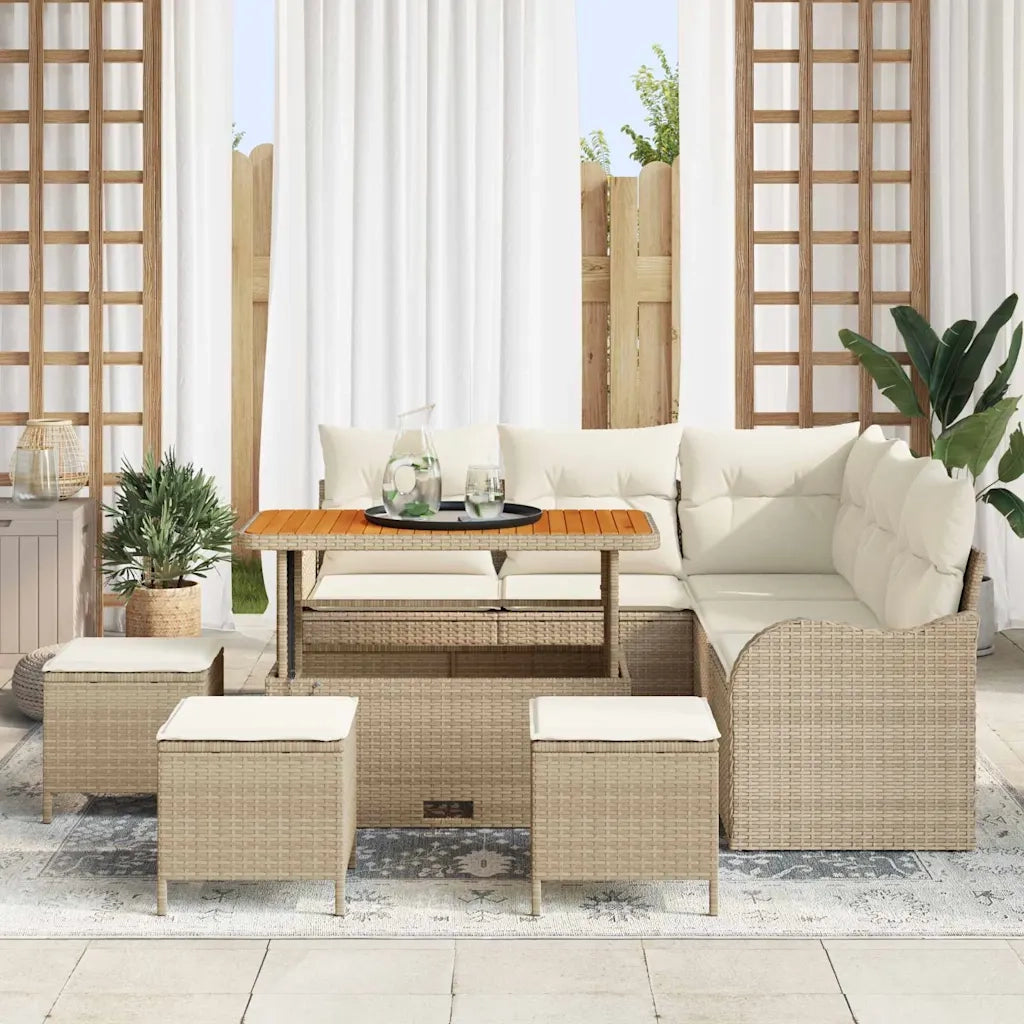 Set Divano da Giardino con cuscino 9 pcs Beige e Crema 3364221