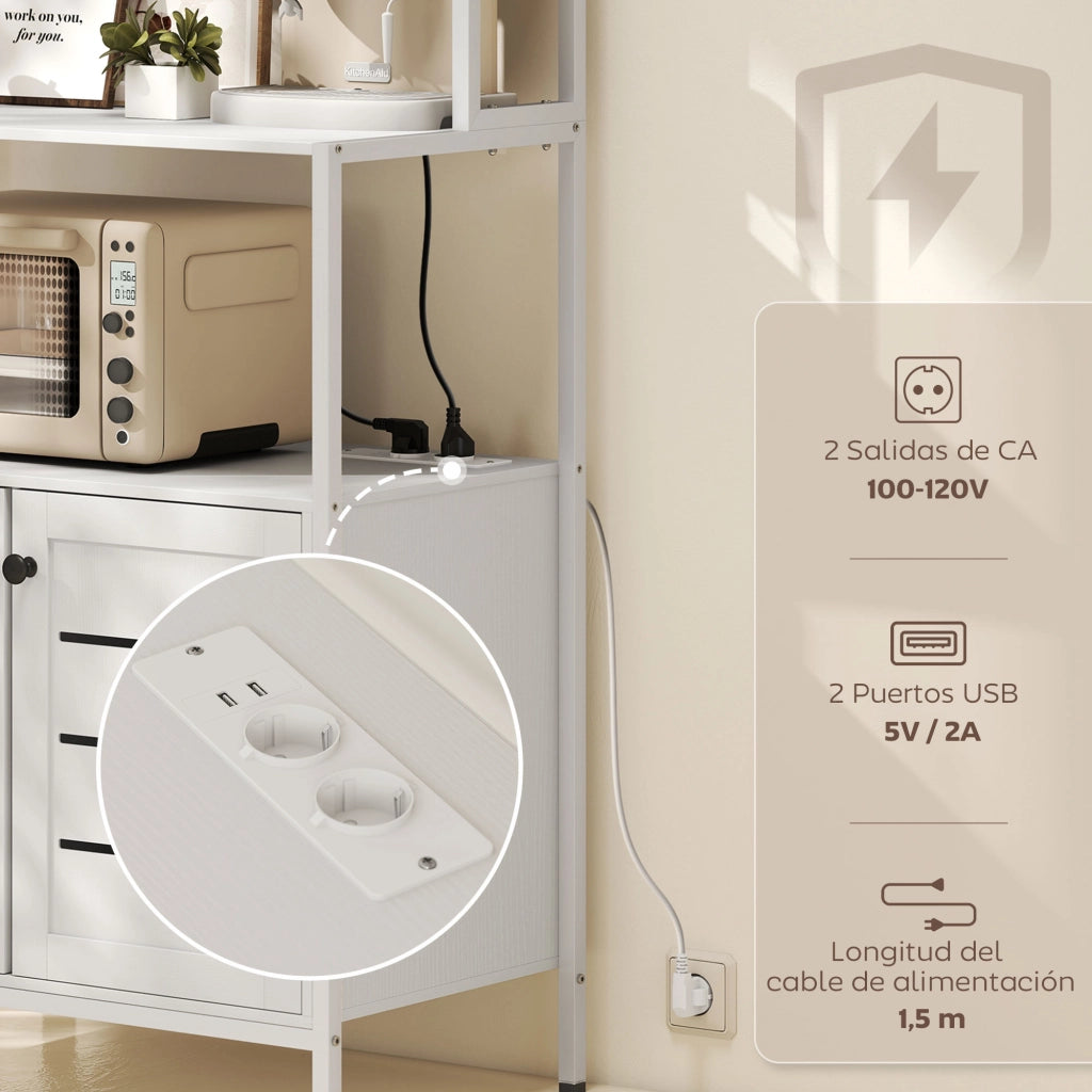 Mobile da Cucina con Presa di Corrente ¨C Xylo ¨C 2 Porte USB 2 Ante Scomparti Bianco