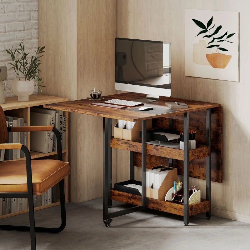 Tavolo pieghevole da cucina per 2-4 persone con 2 vani aperti, mobile, marrone rustico
