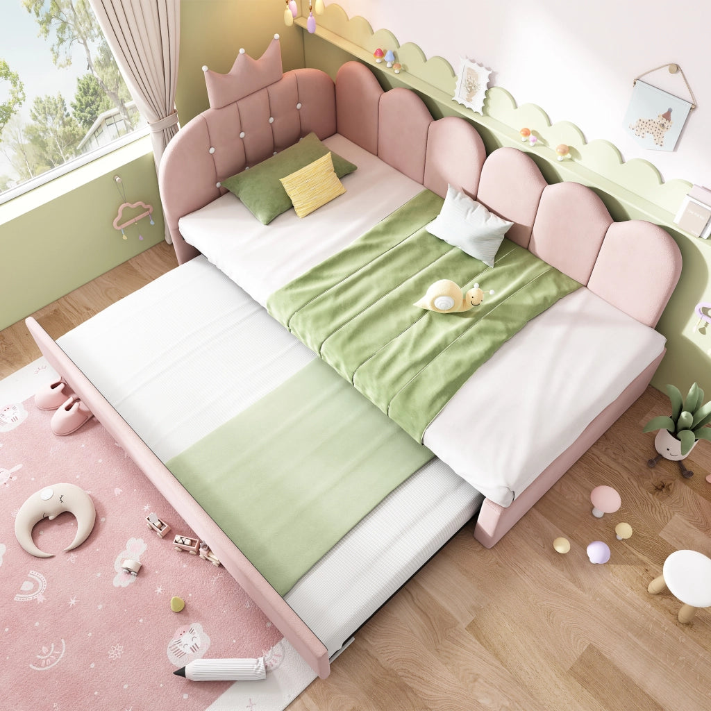 Letto sofa con letto estraibile velluto rosa 90x200 cm