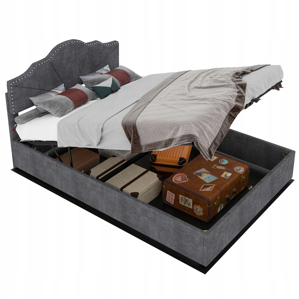 Letto imbottito con cassone - Xylo - 140x200 - Grigio - Alto