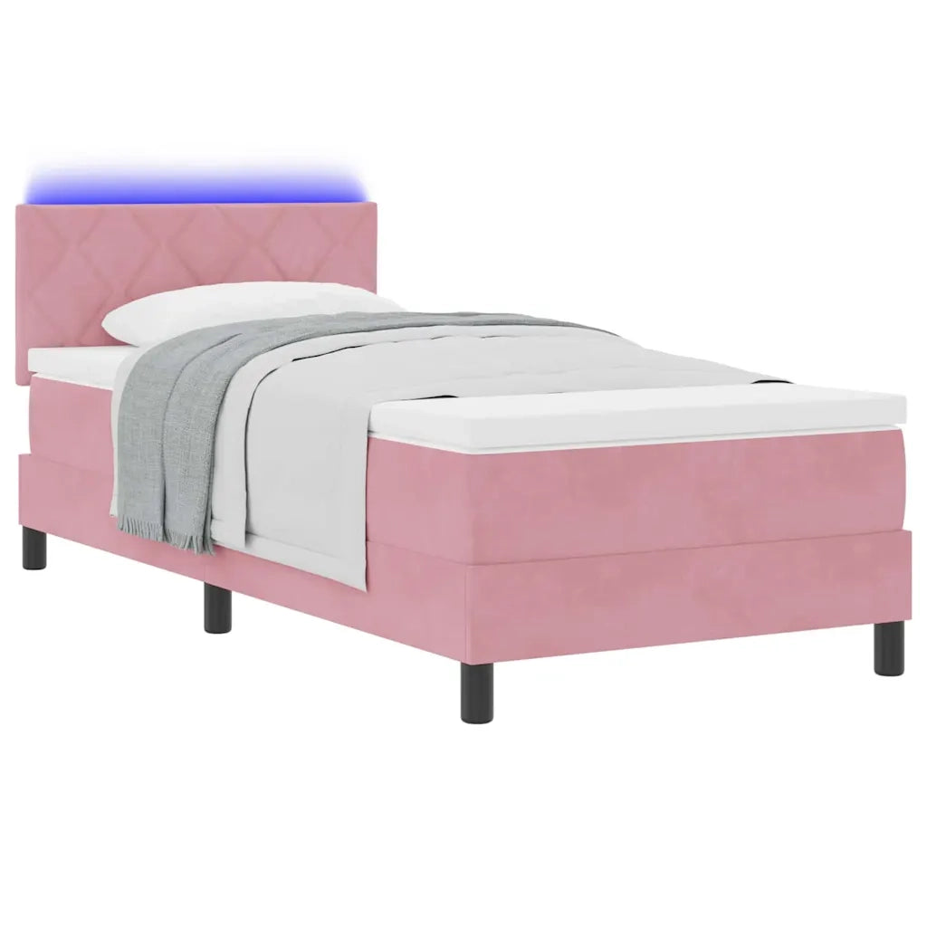 Letto a Sorgente LED con materasso Rosa 100 x 200 cm Velluto 3342703
