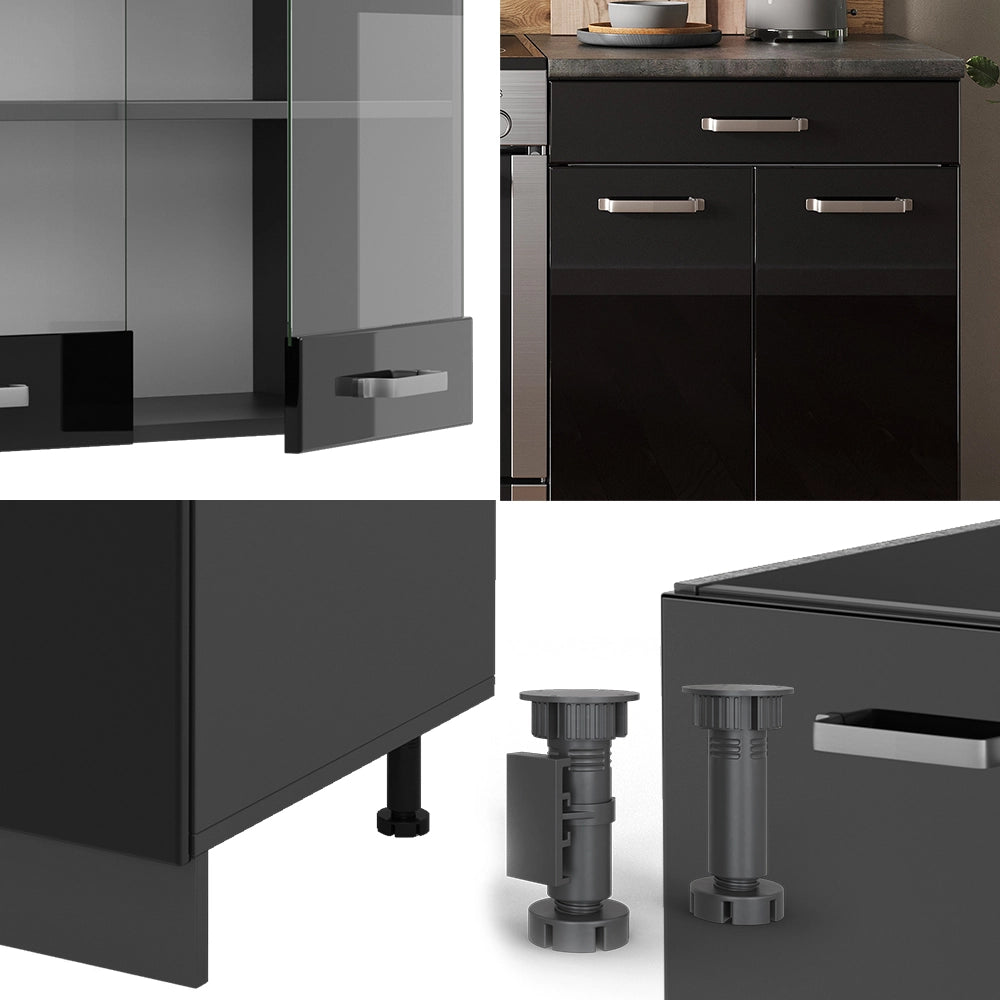 Vicco Cucina componibile Nero lucido/antracite 200 cm , PL Marmo