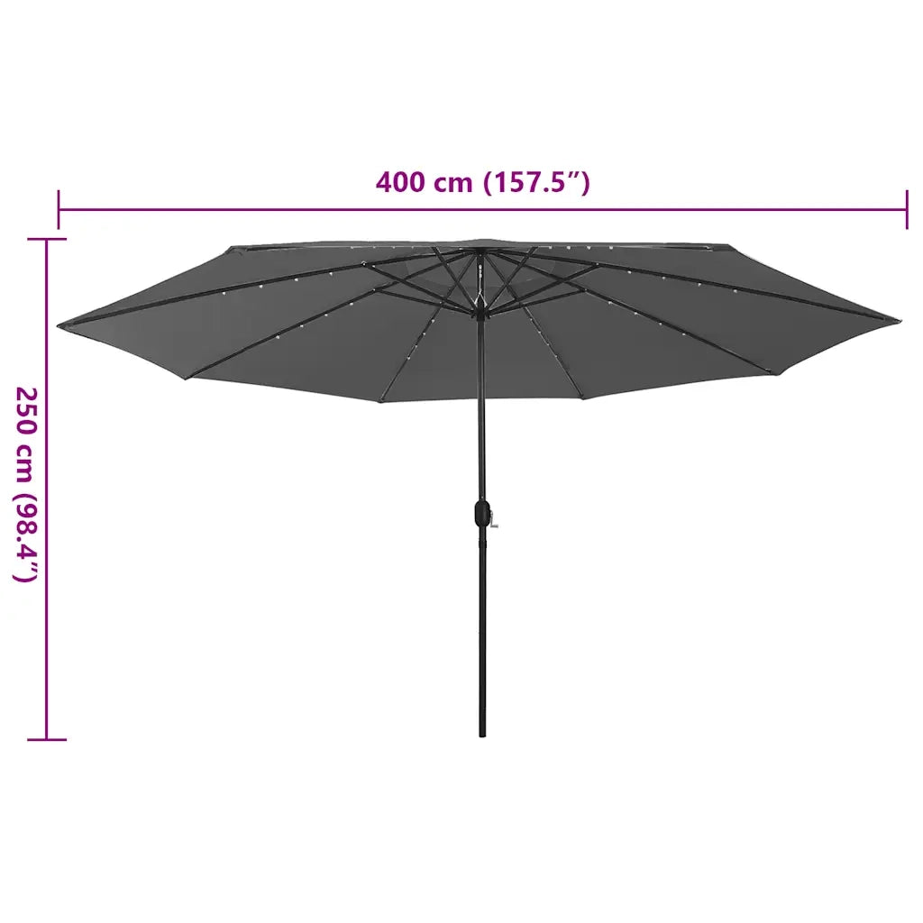 Ombrellone da Giardino-Ombrello da Balcone con Luci LED 400 cm Antracite