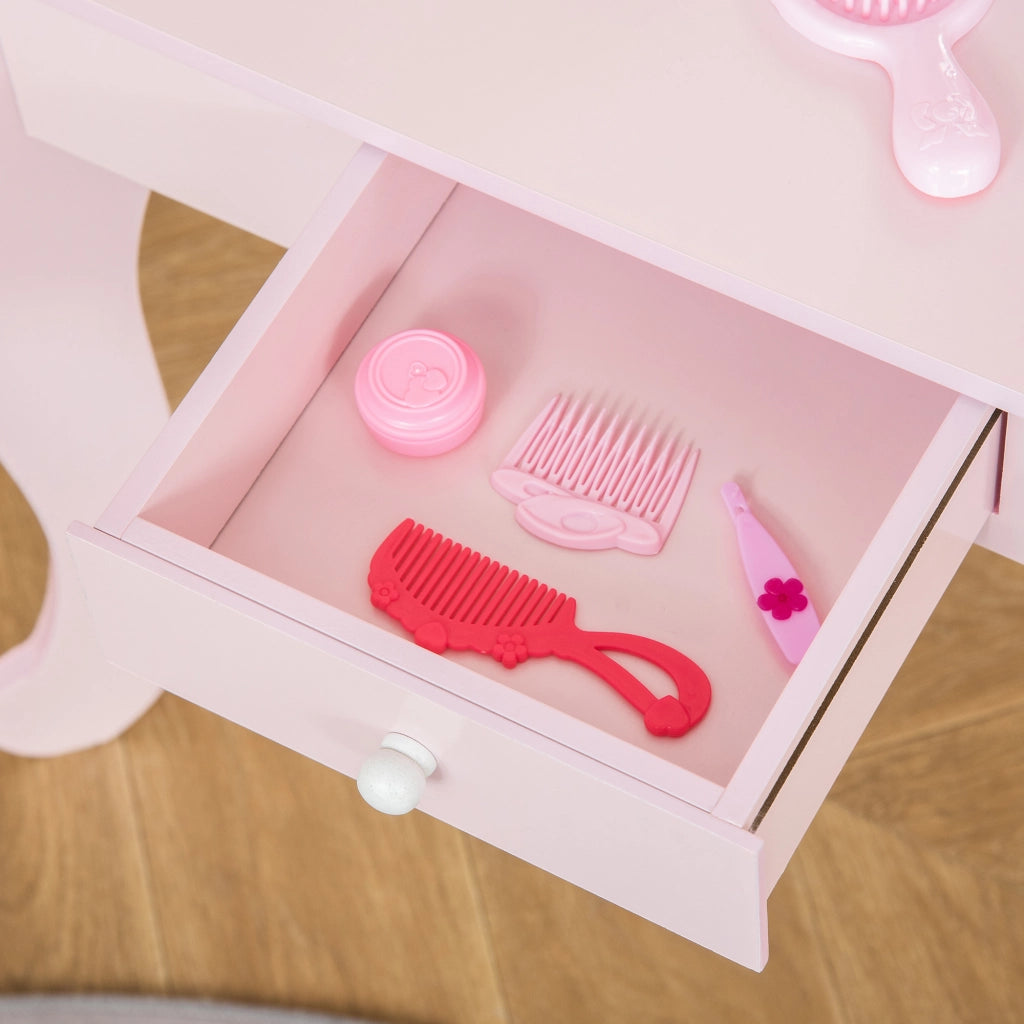 Cassettiera con Specchio per Bambini ¨C Minimal ¨C Rosa, MDF, 60x36x88 cm