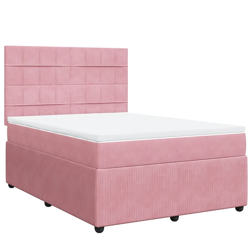 Giroletto a Molle con Materasso Rosa 140x200 cm in Velluto 3292363