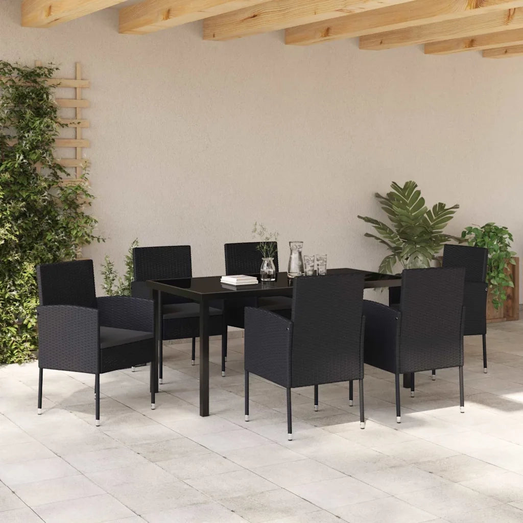 Set da Pranzo per Giardino con cuscino 7 pcs Nero polyrattan