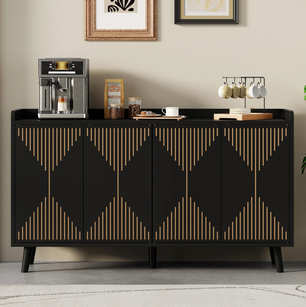 Credenza da cucina con 4 ante e ripiani regolabili 140 x 40 x 84 cm; in MDF nero