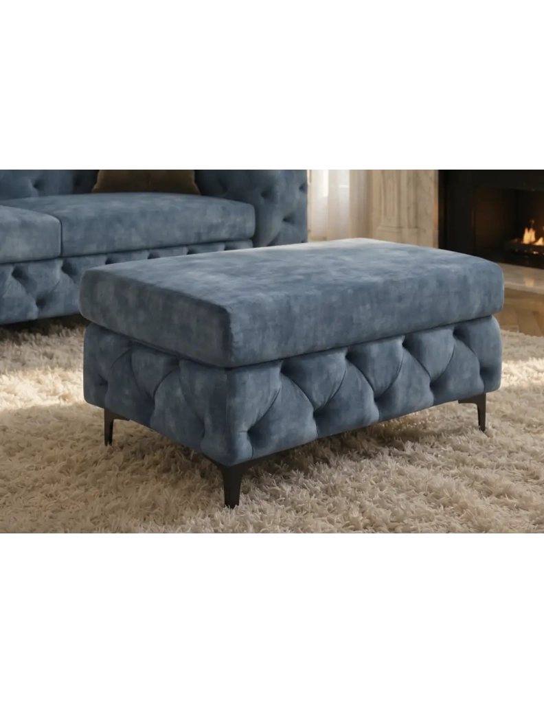 Pouf VELENA in velluto trapuntato – Blu – 95 x 49 x 62 cm