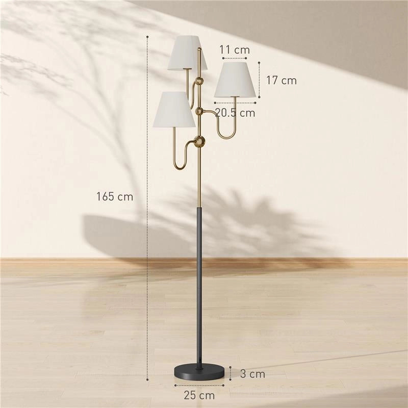 LAMPADA DA TERRA ALTA 165 CM CON 3 PUNTI LUCE E INTERRUTTORE A PEDALE, ATTACCO E27 MAX 40W, ORO