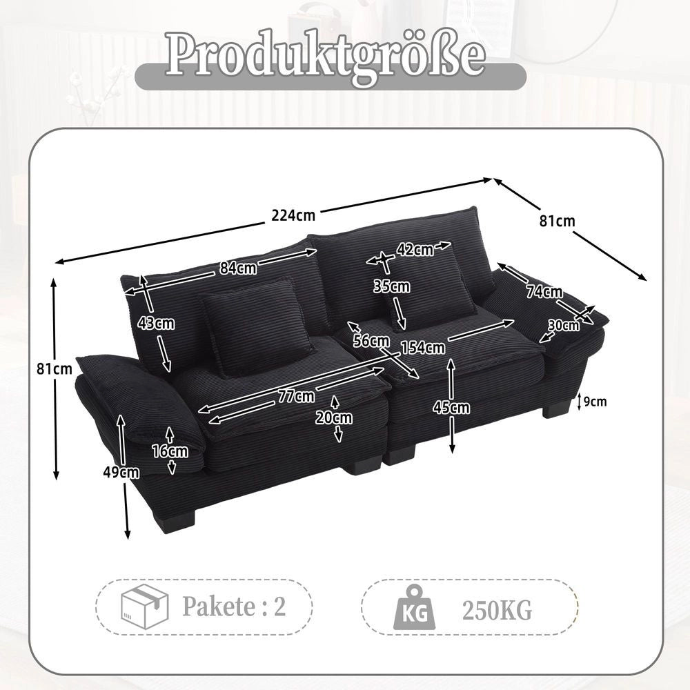 Divano due posti moderno - Xylo - nero, coperta, adatto camera da letto