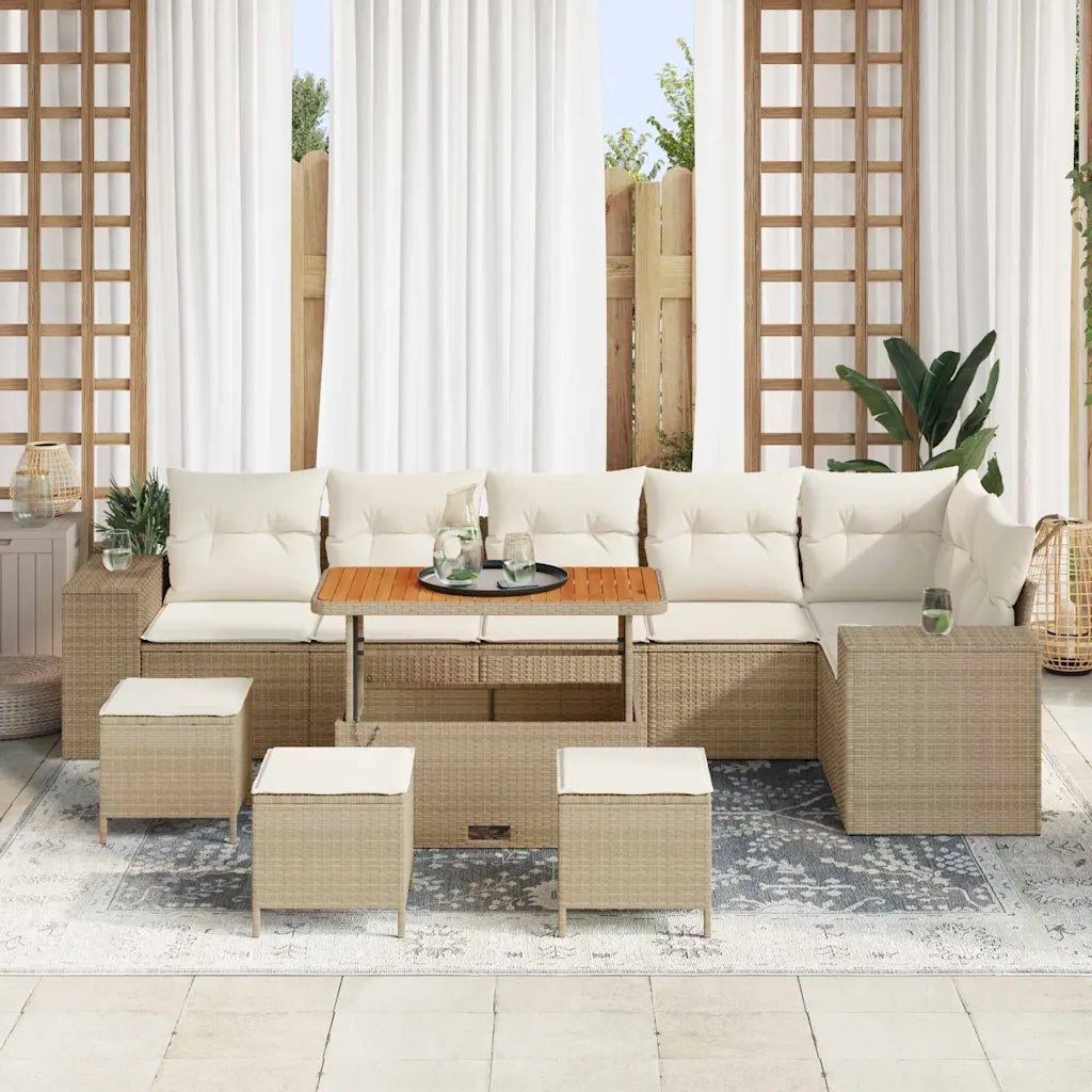 Set Divano da Giardino 10 pcs Beige e Crema polyrattan