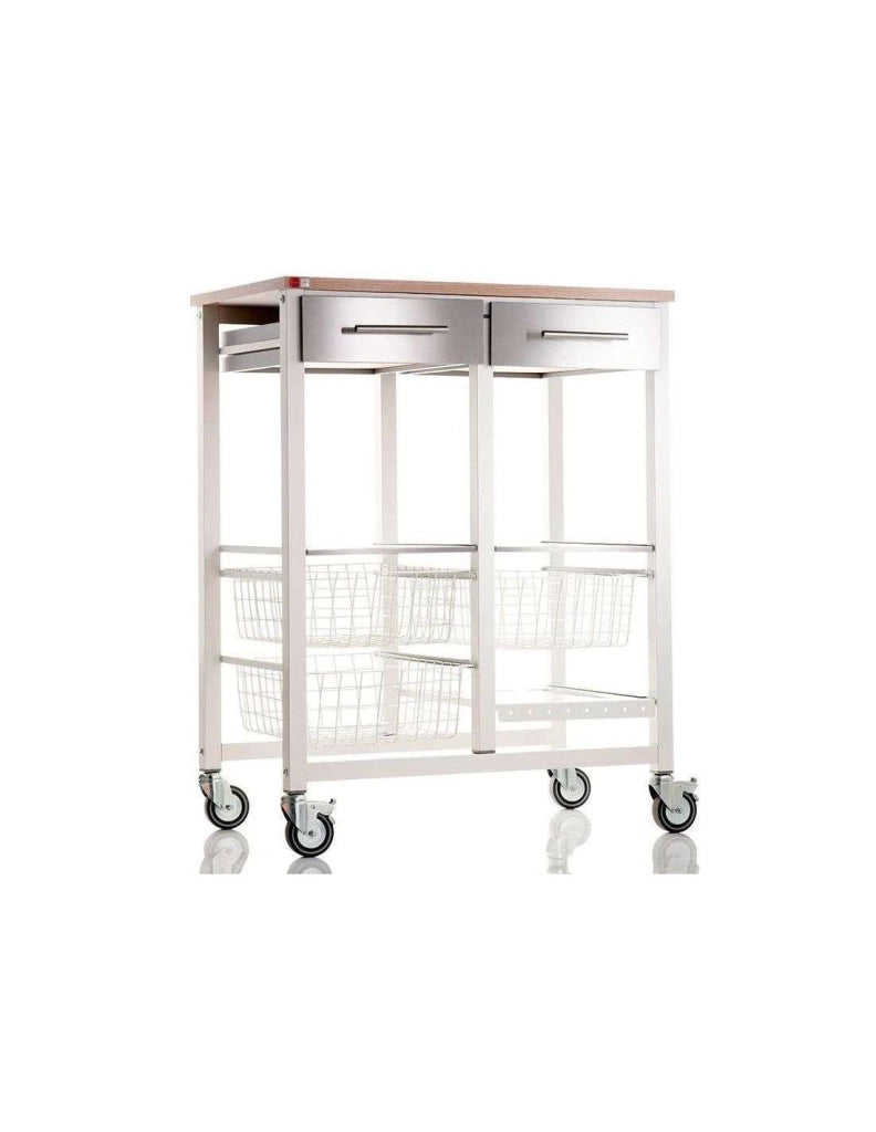 Carrello da cucina ONDA DOBLE – Carrello in metallo doppio con 3 cestelli, 2 cassetti, portabottiglie