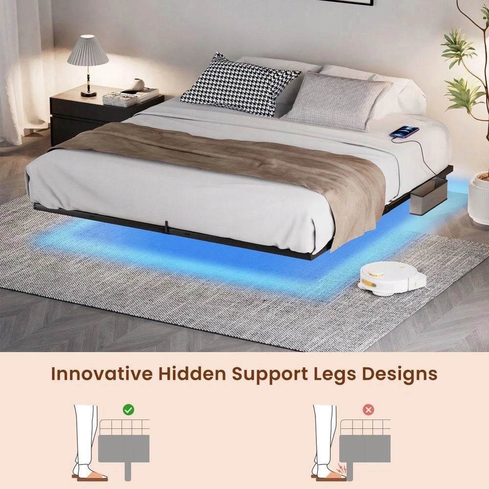 Letto a piattaforma in metallo - Xylo - 160x200 - Nero - LED