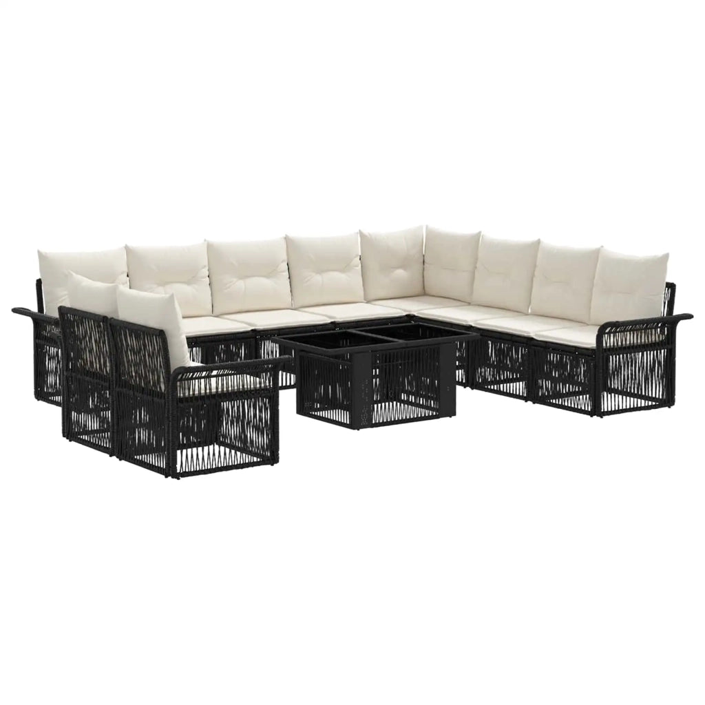 Set Divano da Giardino 11 pz Nero e Bianco Crema polyrattan 3436660