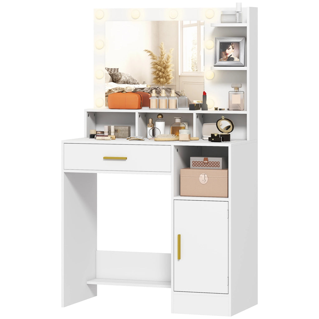 Scrivania con specchio e luci LED ¨C Minimal ¨C bianco 80x40x135cm