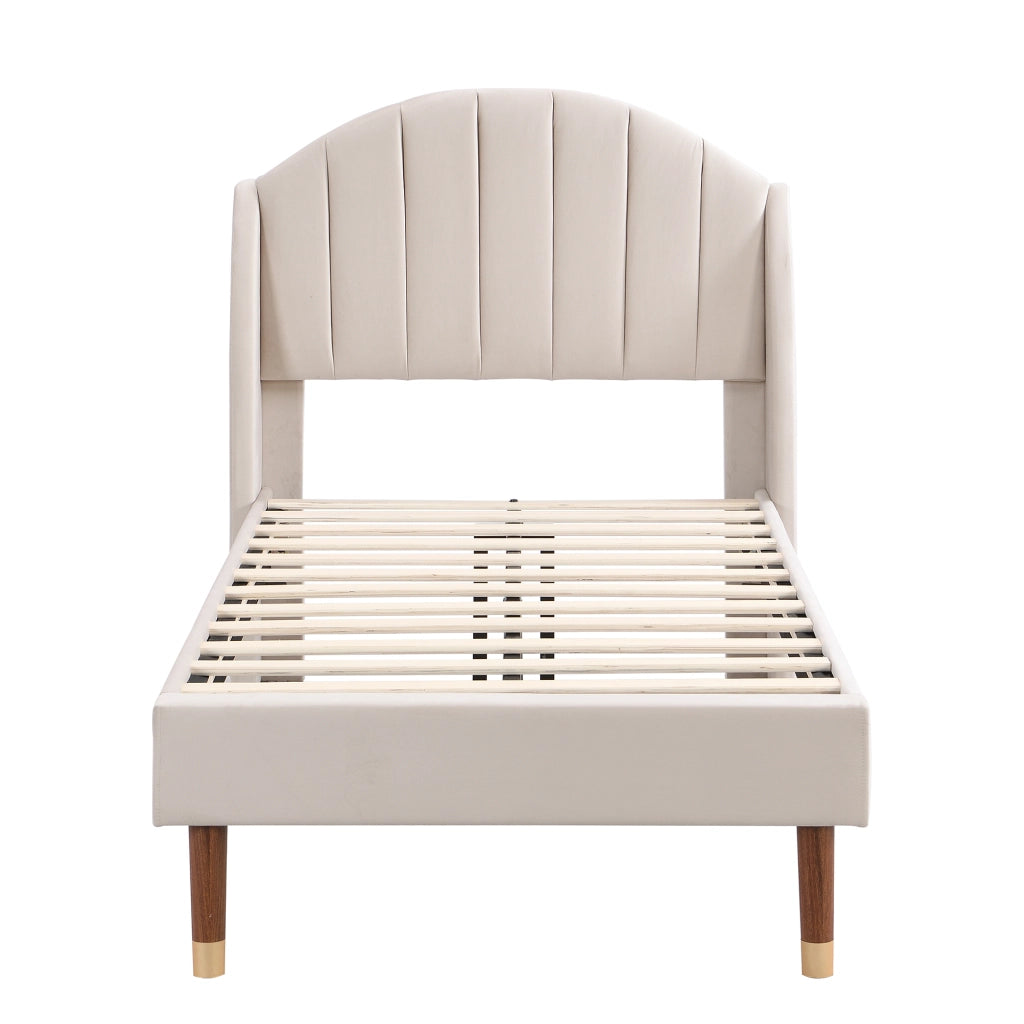 letto imbottito velluto beige 90 x 200 cm