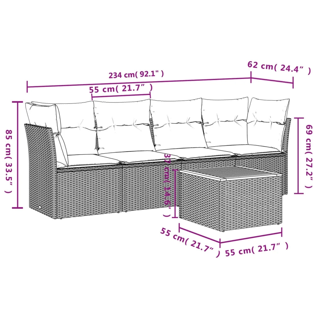 Set Divani da Giardino 5 pz | Set Salotto da Giardino con Cuscini in Polyrattan Nero