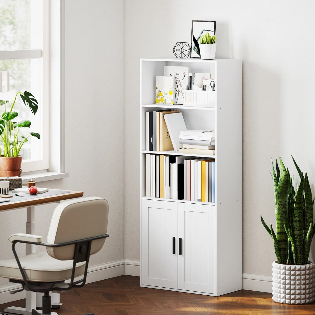 Libreria con ripiani aperti e armadietto 2 ante ¨C Minimal ¨C Bianco 60x30x145.5 cm