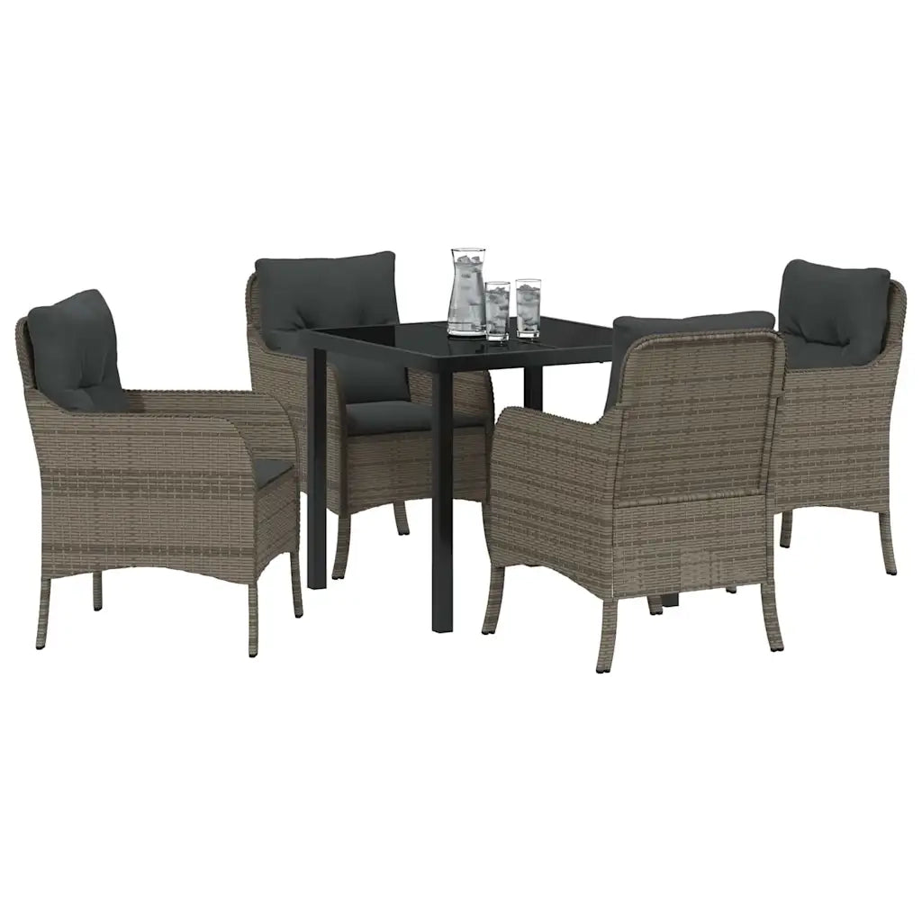Set da Pranzo per Giardino con cuscino 5 pcs Grigio polyrattan