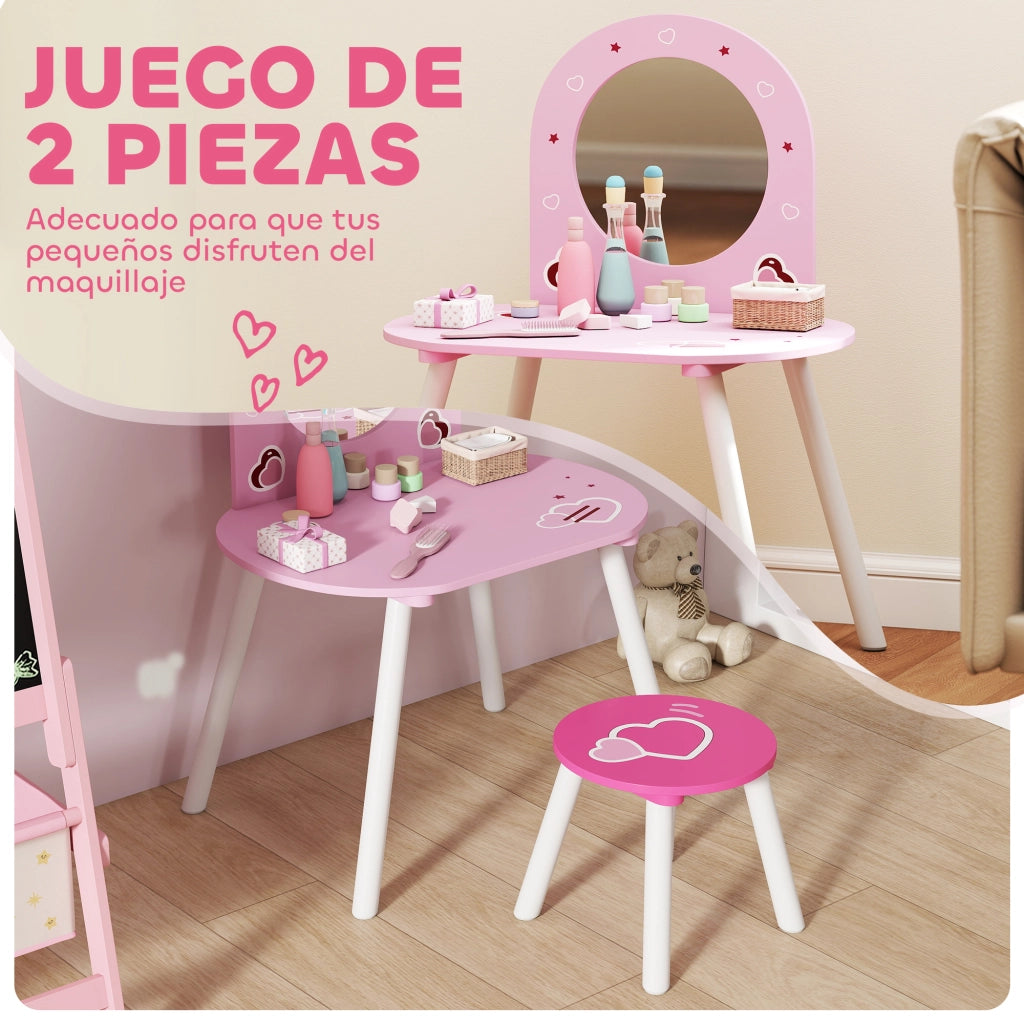 Tocador Bambini con Specchio e Sgabello ¨C Zephmum ¨C Rosa 3-6 Anni
