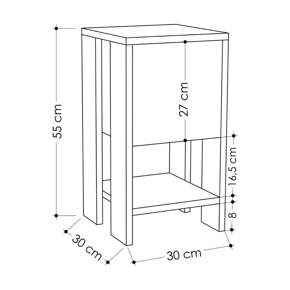 Comodino 1 Anta 30x30x55 cm in MDF Ema Bianco Tortora