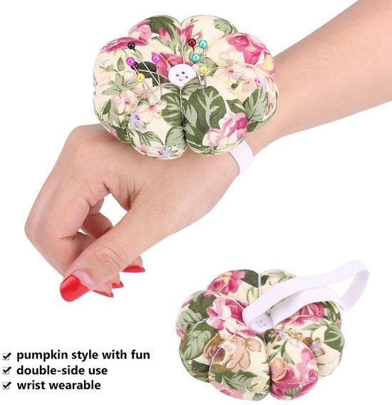 Pompon a doppia faccia, utilizzabile su entrambi i lati - Pincushion con cinture regolabili - Dimensioni: 10 cm di diametro - Fatto di stoffa - Portatile