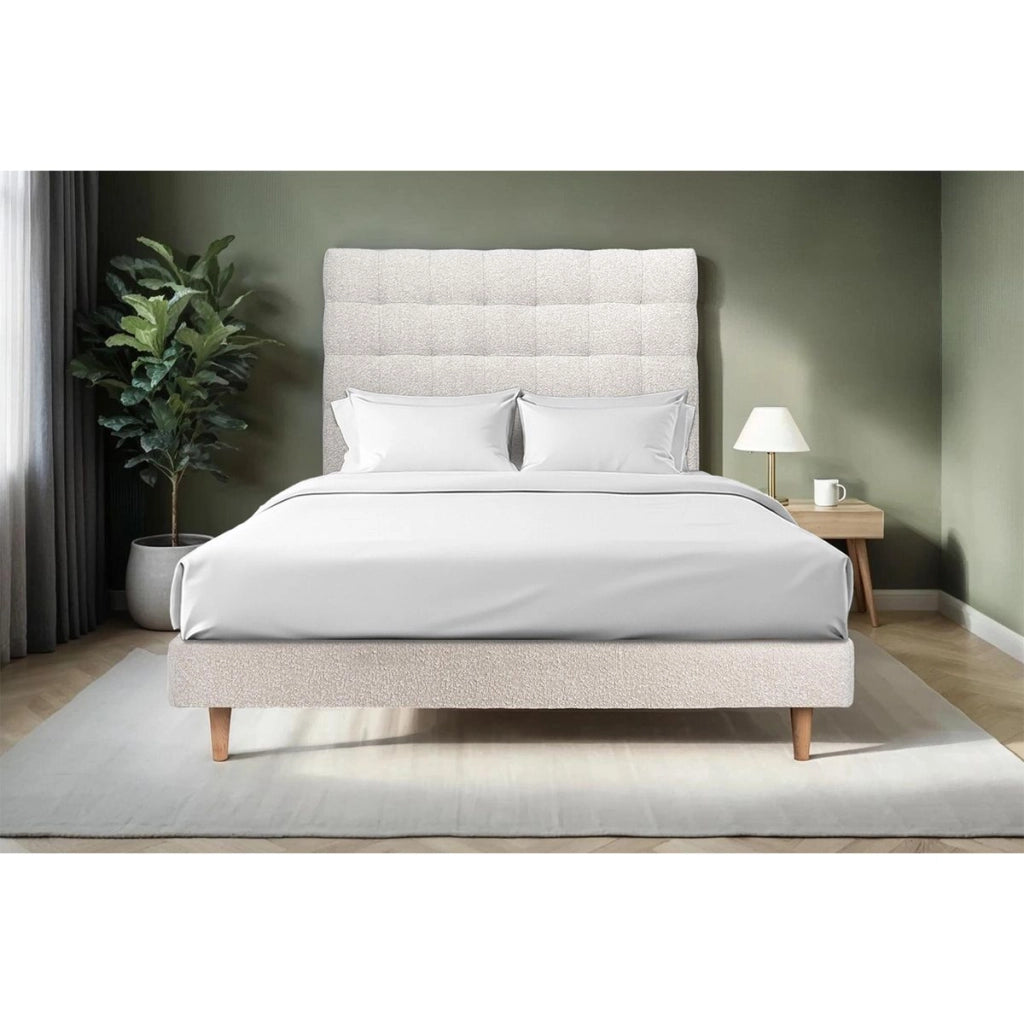 Letto 150x190 cm con testata imbottita - tessuto bouclé